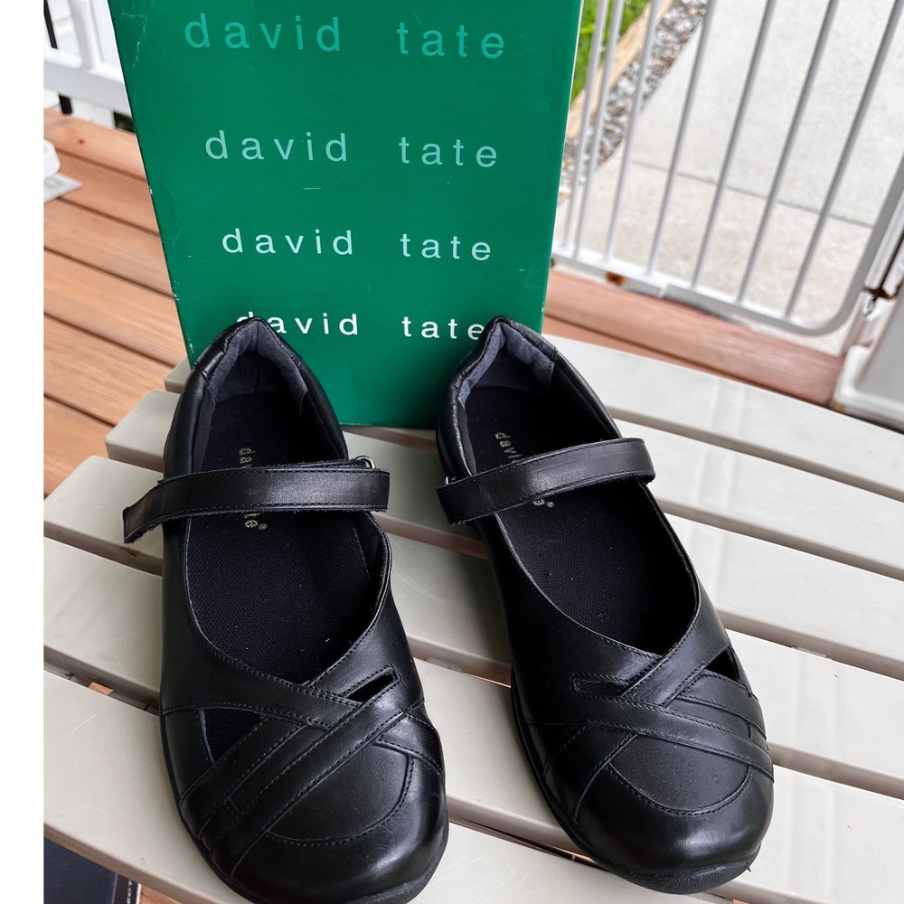 David Tate Black‎ Leather Mary Jane Flats Crisscross Strap -Womens 7.5 W